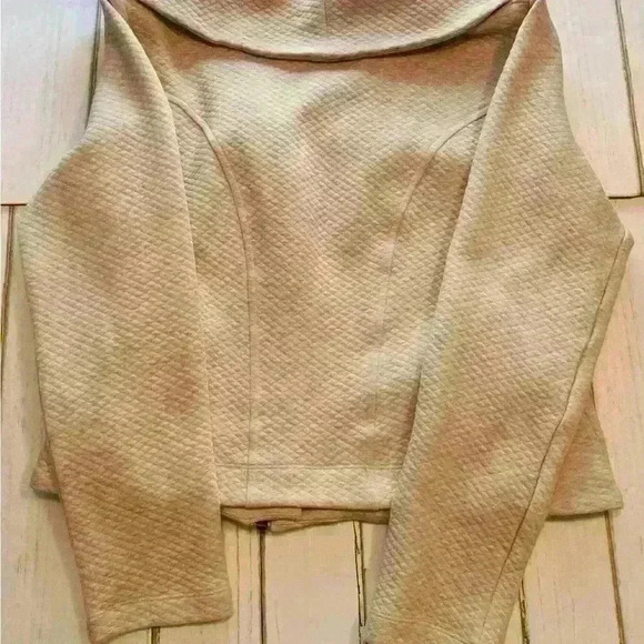 CAbi oatmeal medium zippered moto style jacket slash pockets shawl collar - Picture 3 of 8